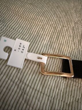 a new day Black Men's Belt with Gold-tone Rectangular Buckle